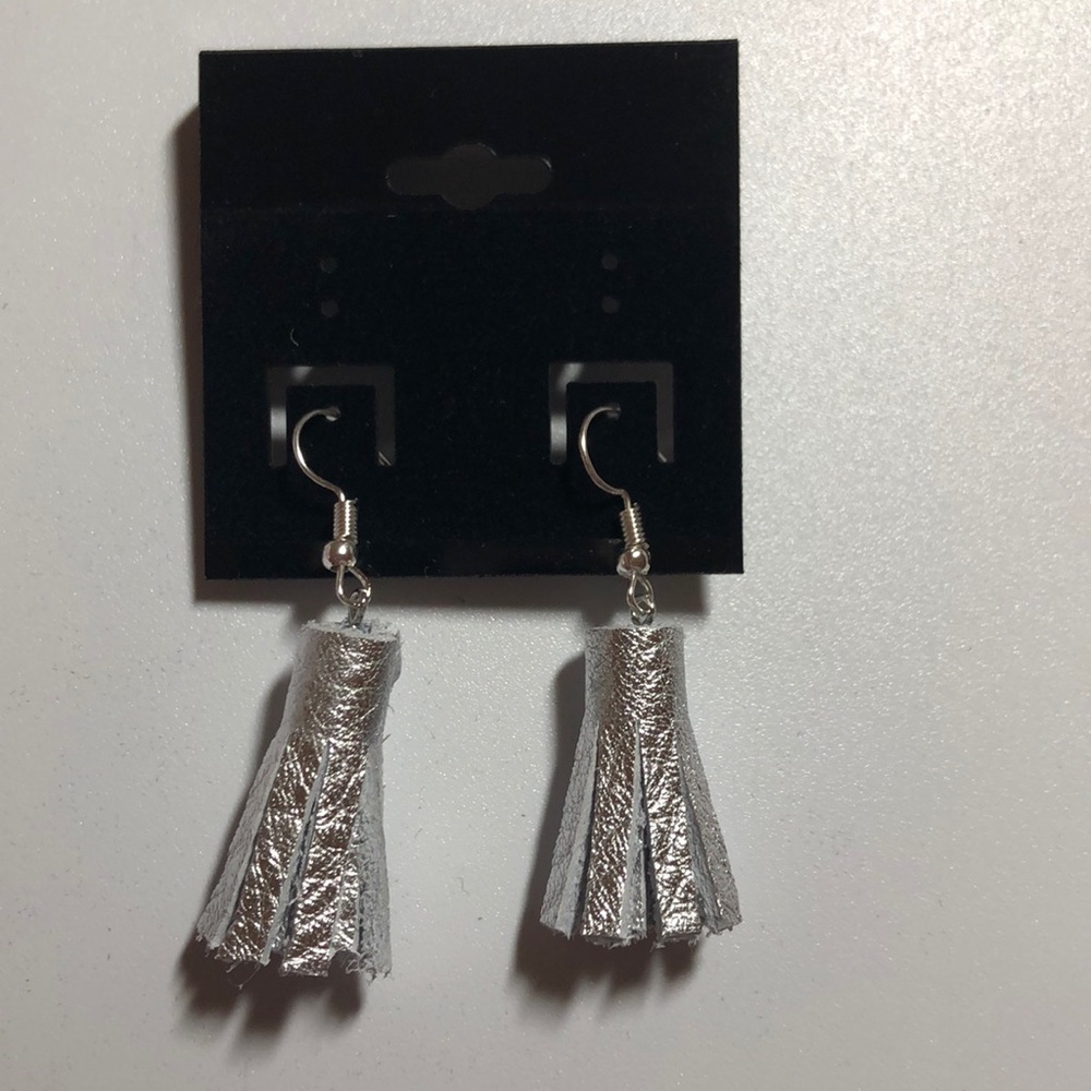 Custom made Genuine Leather Silver Tassel Earrings